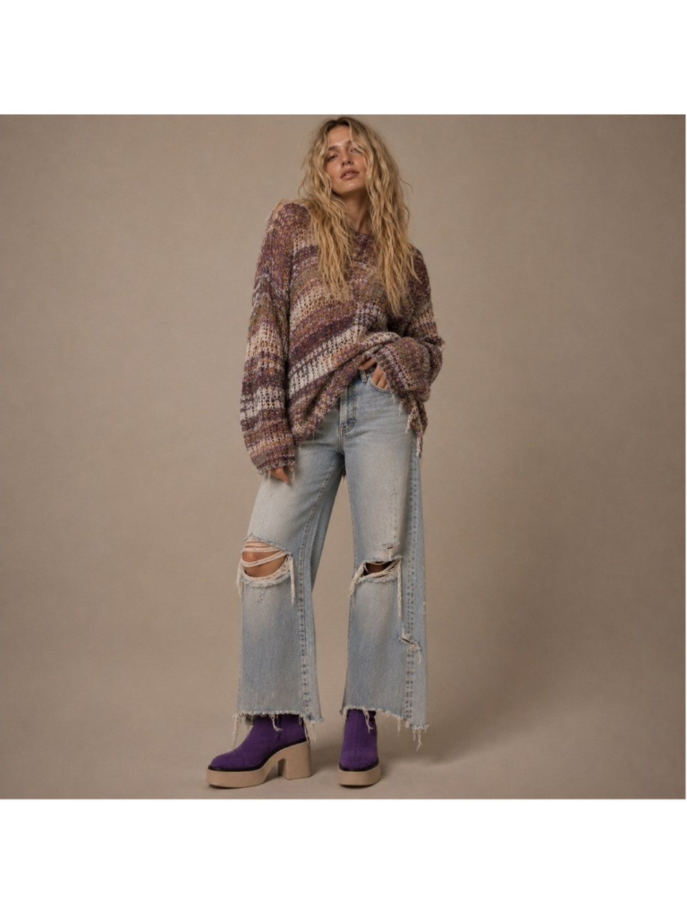 Free People Platform Boots Purple Suede Square Toe Chunky Heel Sz 9